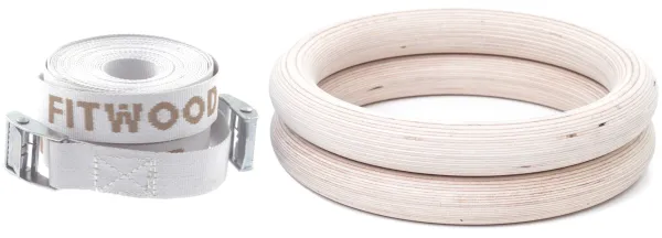 FitWood ULPU Gymnastikringe 28mm - Træ-overflade / Hvid Strop